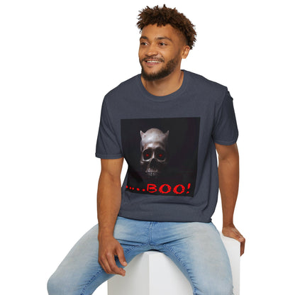 Spooky Skull BOO Halloween Tee, Unisex Softstyle T-Shirt, Halloween Apparel, Casual Ghost Shirt, October Fun Wear, Boo T-Shirt