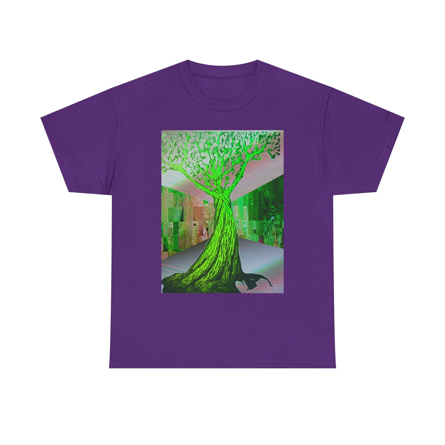 Green Neon Tree Graphic Tee – Surreal Nature Art T-Shirt