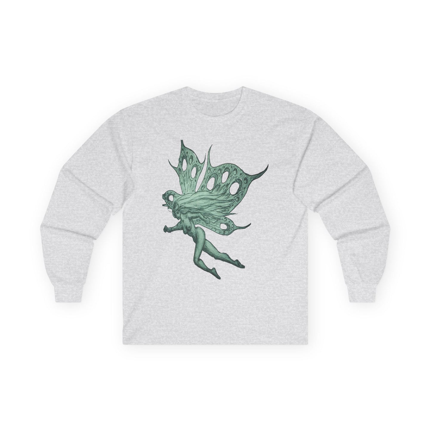 Green Fairy Wings Long Sleeve Tee — Ethereal Nature Graphic Shirt