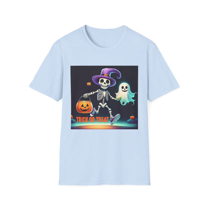 Halloween Skeleton Unisex T-Shirt, Trick or Treat Tee, Spooky Season Apparel, Ghost Theme Shirt, Halloween Costume Top