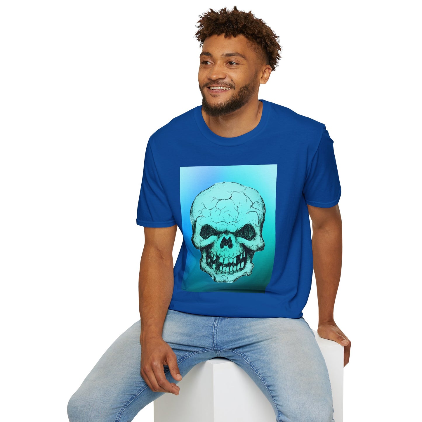 Skull Graphic  Bright Colored Unisex Softstyle T-Shirt, Edgy Tee, Casual Wear, Festival Apparel, Gift for Horror Fans, Halloween Clothing