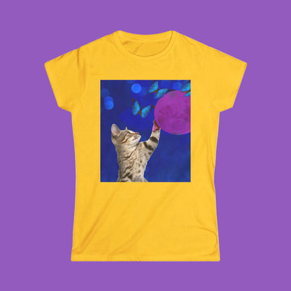 Playful Tabby and Pink Moon Softstyle Tee