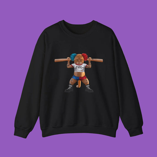 Strongman Cat Sweatshirt — Cute Weightlifting Graphic Crewneck