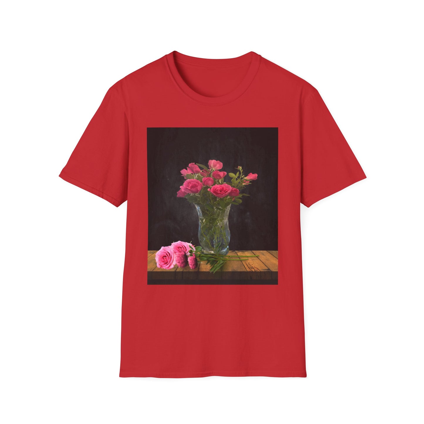 Floral Long Stemmed Red Roses Bouquet T-Shirt, Softstyle Tee Inspired by Nature, Gift for Garden Lovers, Spring/Summer Fashion, Flowers Design