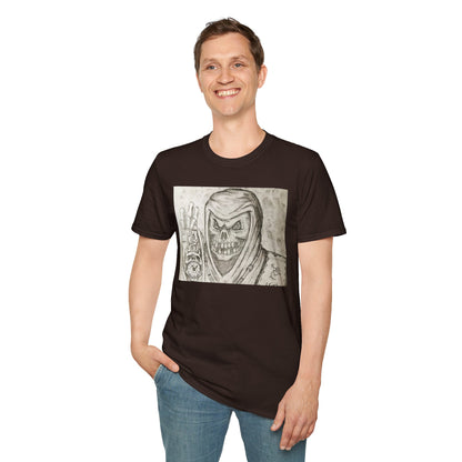 Grim Reaper Graphic Tee | Unisex Softstyle T-Shirt, Halloween Apparel, Edgy Fashion, Unique Gift, Gothic Style, Casual Wear