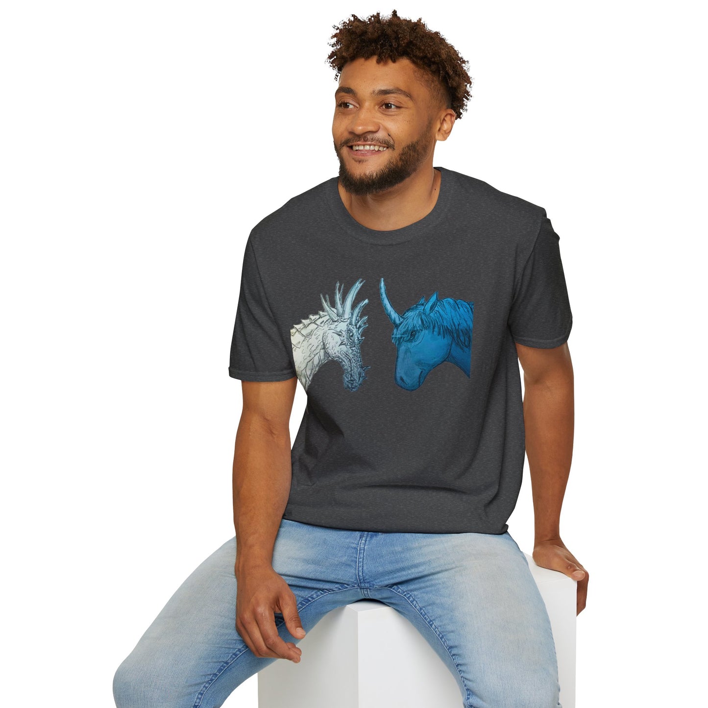 Fantasy Creatures Unisex T-Shirt - Unicorn vs Dragon Design
