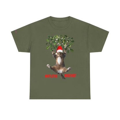Christmas Cat & Mistletoe Tee — "Mistletoe Mischief" Holiday T-Shirt