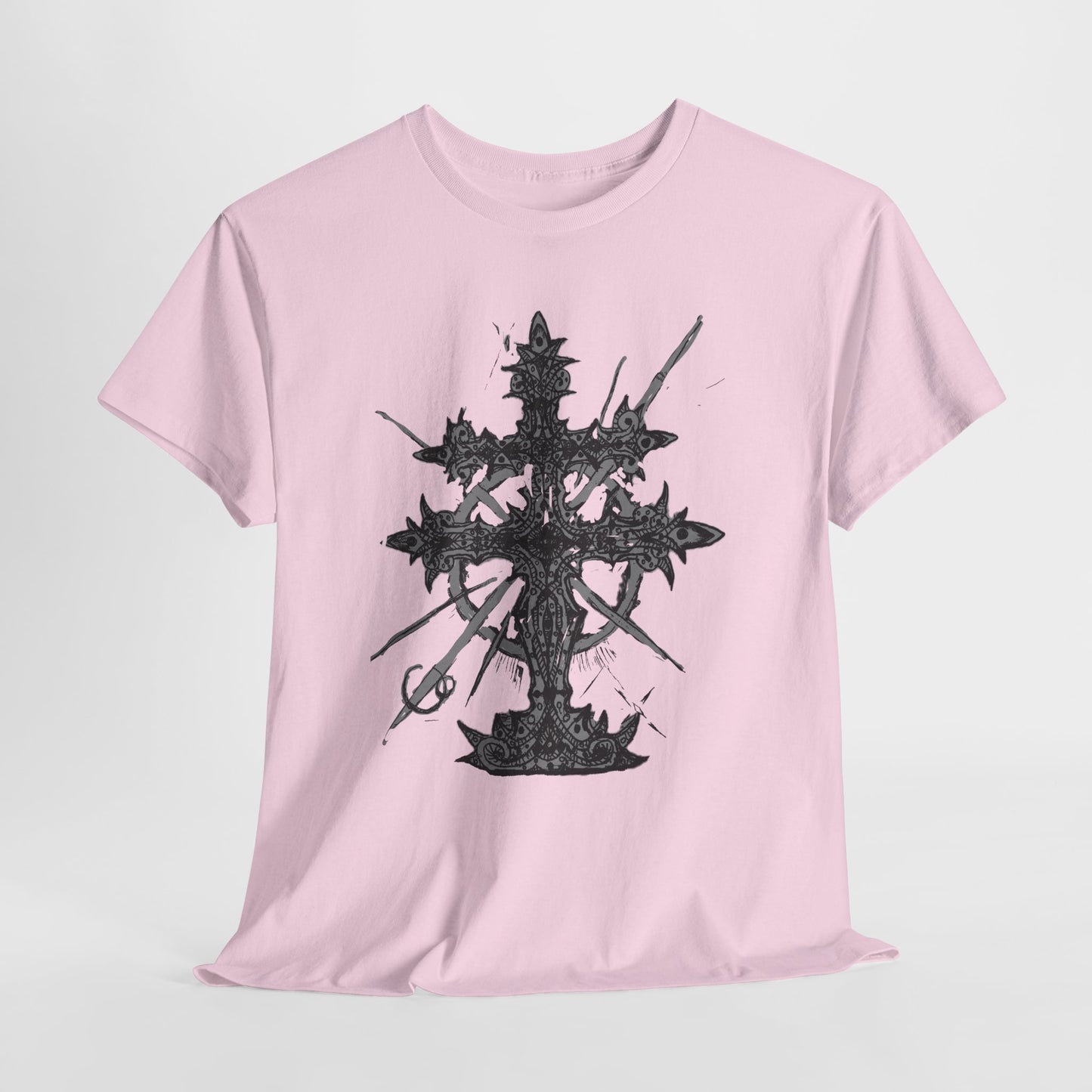 Gothic Cross Graphic T-Shirt — Dark Ornate Church Cross Tee
