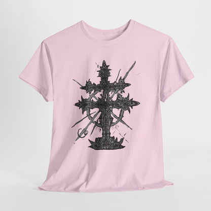 Gothic Cross Graphic T-Shirt — Dark Ornate Church Cross Tee