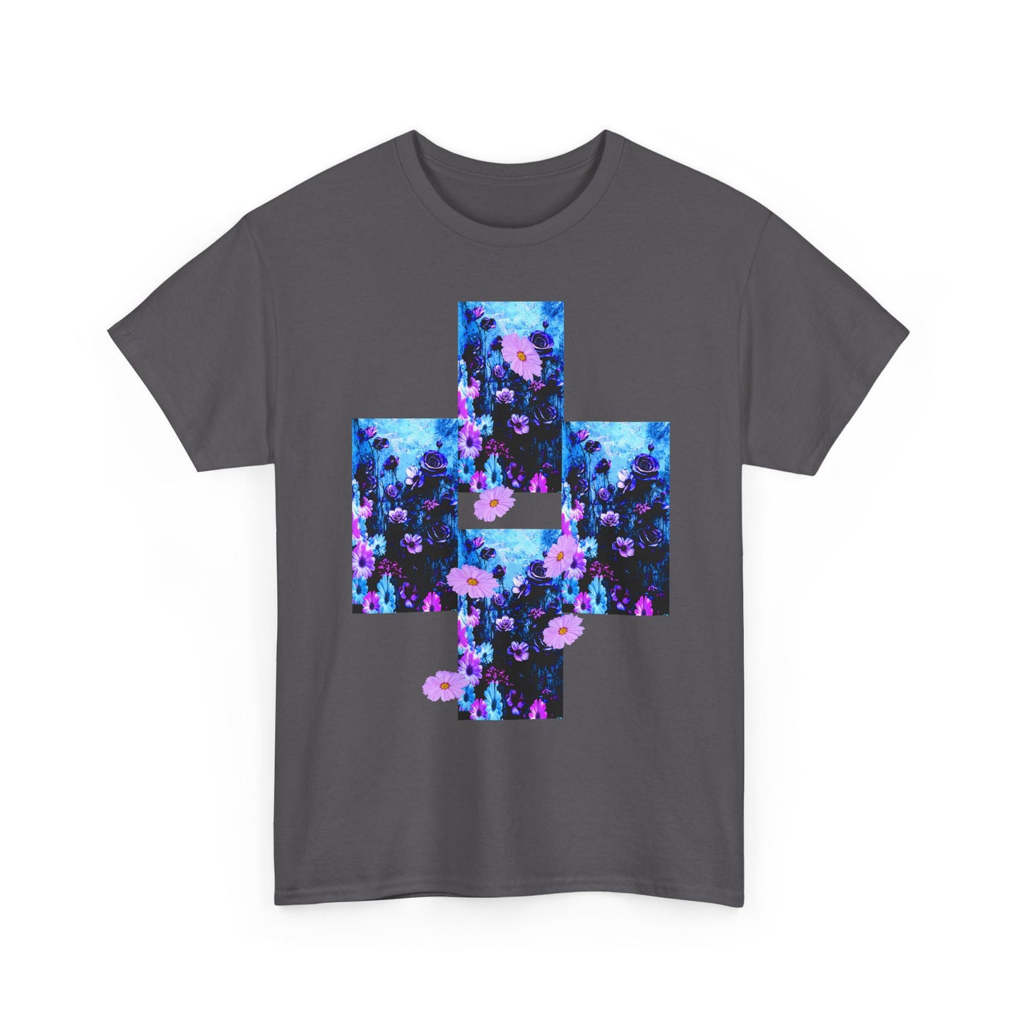 Floral Blue Cross T-Shirt — Vintage Indie Floral Graphic Tee