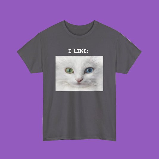I Like: Heterochromia Cat T-Shirt — Funny White Cat Shirt for Cat Lovers
