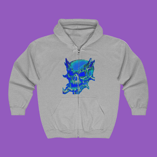 Skull Sketch Zip Hoodie — Gothic Skull Illustration Full-Zip Hooded Sweatshirt
