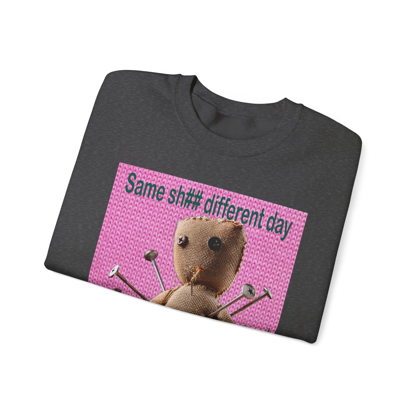 Voodoo Doll Funny Graphic Crewneck Sweatshirt, Casual Everyday Wear, Perfect Gift for Friends & Family, Humor, Quirky Style, Unisex