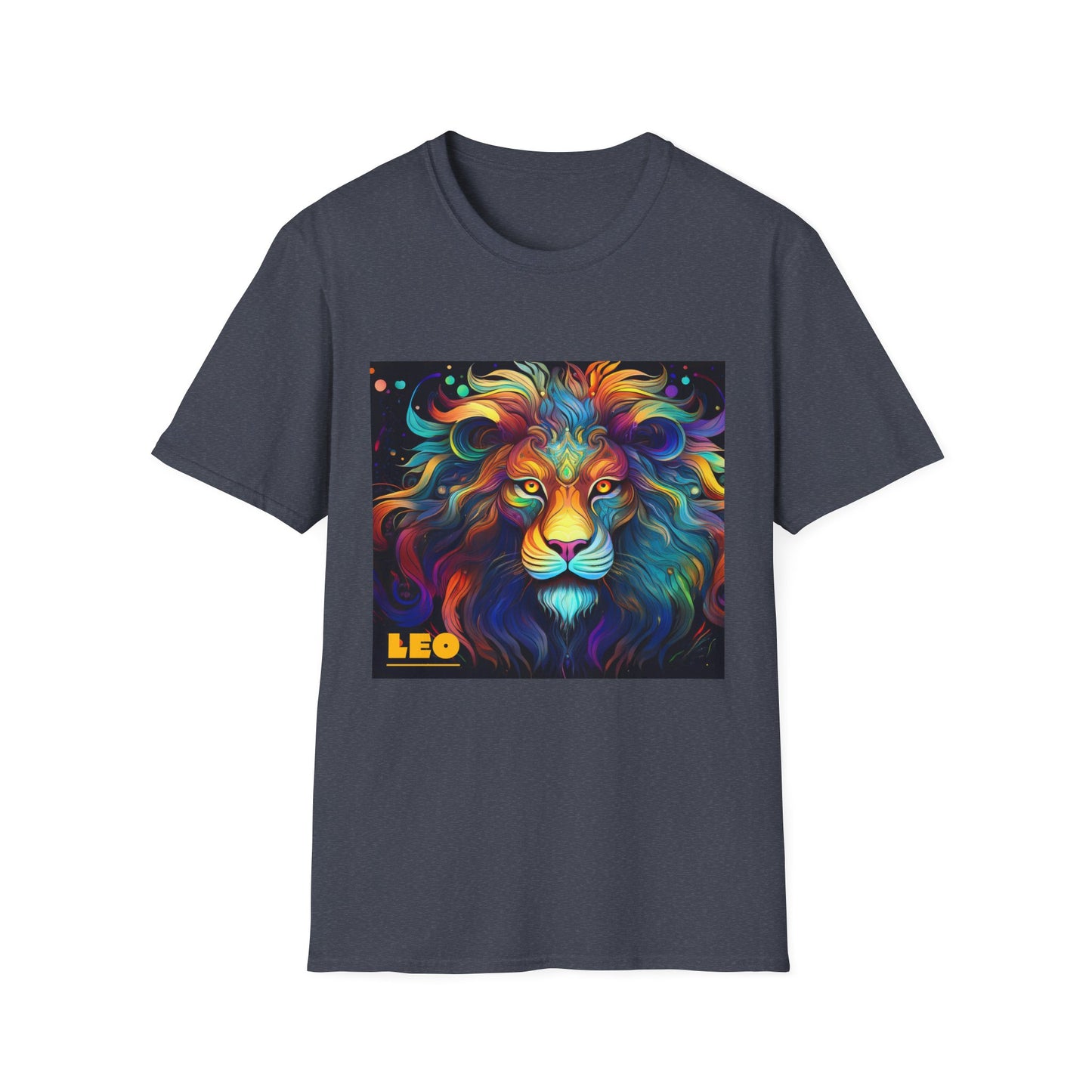 Colorful Leo Unisex Softstyle T-Shirt, Lion Graphic Tee for Animal Lovers, Astrology Shirt, Bold Art Wear, Gift for Leo Zodiac Fans