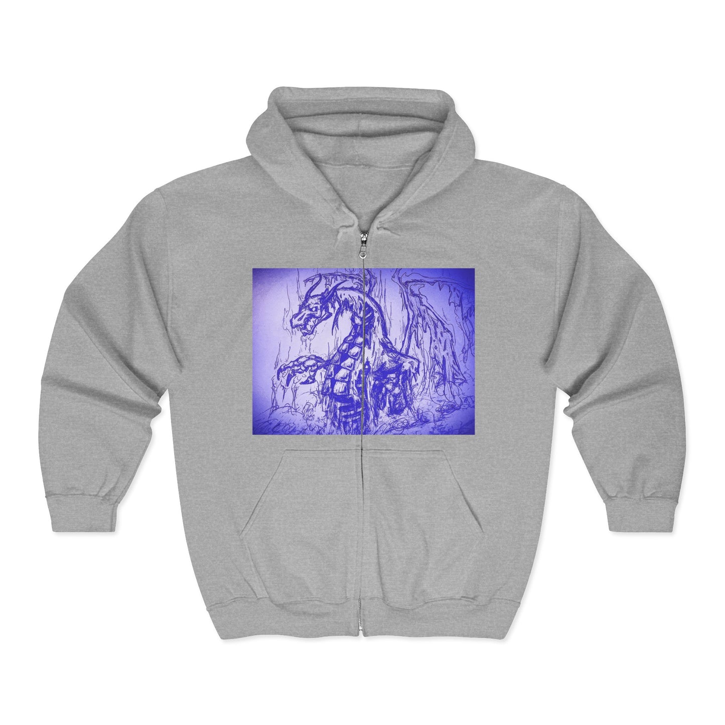 Dragon Hoodie - Mystical Fantasy Purple Shaded Dragon Full Zip Sweatshirt