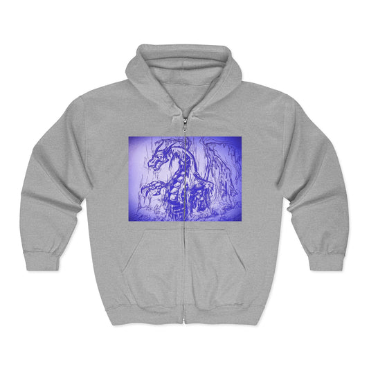 Dragon Hoodie - Mystical Fantasy Purple Shaded Dragon Full Zip Sweatshirt