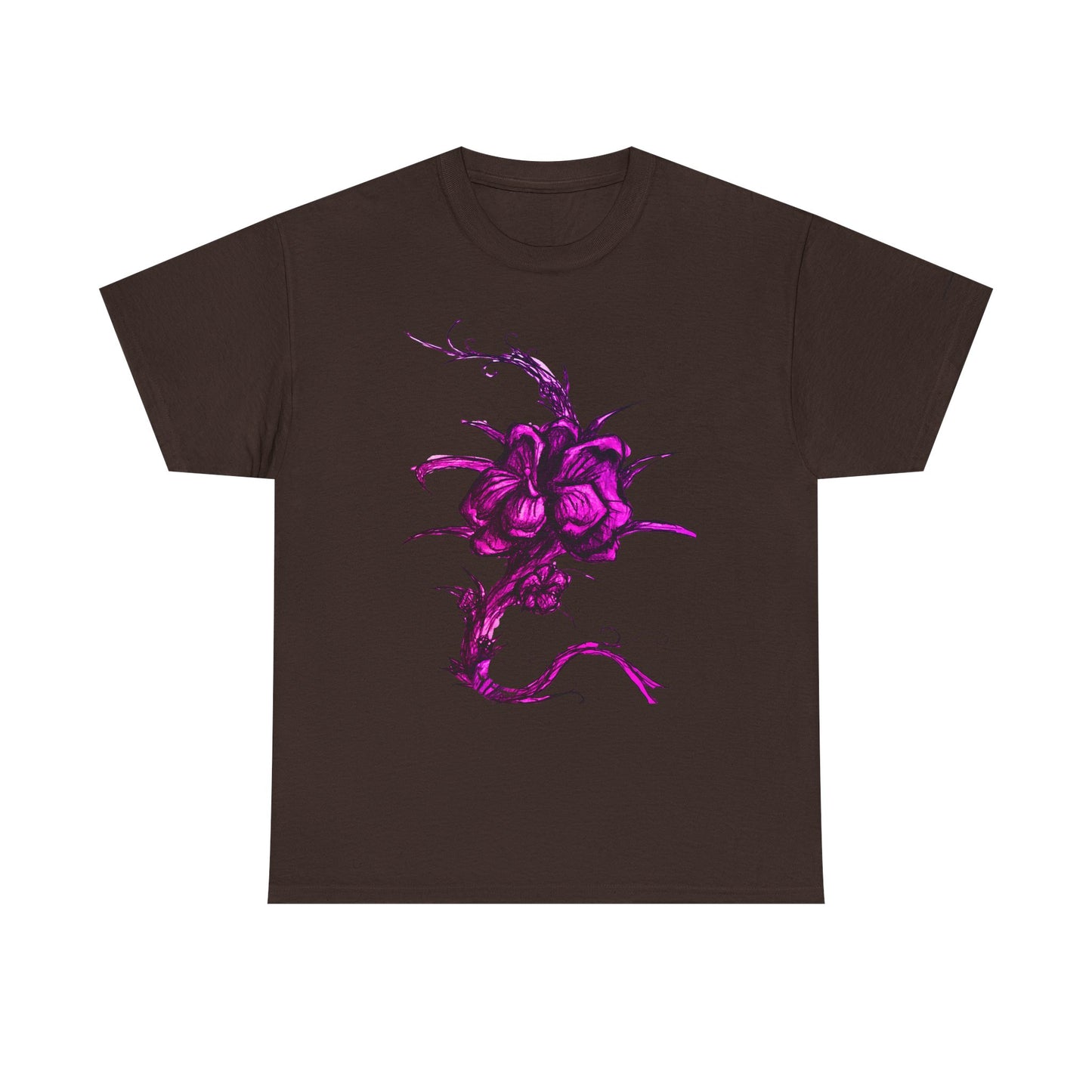 Purple Floral Unisex Heavy Cotton Tee - Artistic Graphic Shirt
