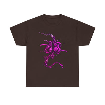 Purple Floral Unisex Heavy Cotton Tee - Artistic Graphic Shirt