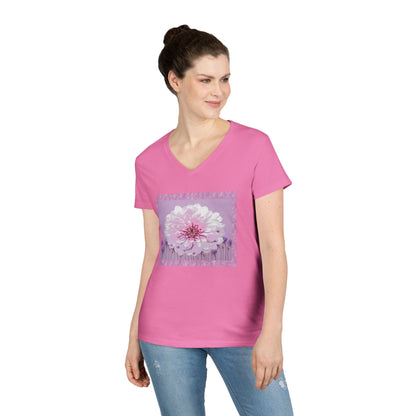 Floral V-Neck Tee — 'Sophie's Saturday' Pink Blossom Graphic