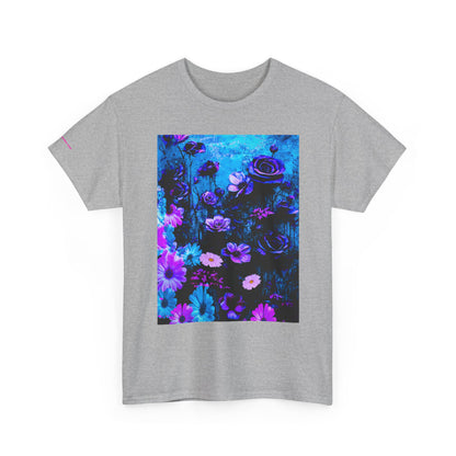 Fluorescent Floral Tee — Neon Blue & Purple Garden T-Shirt