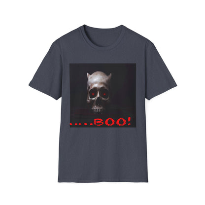 Spooky Skull BOO Halloween Tee, Unisex Softstyle T-Shirt, Halloween Apparel, Casual Ghost Shirt, October Fun Wear, Boo T-Shirt
