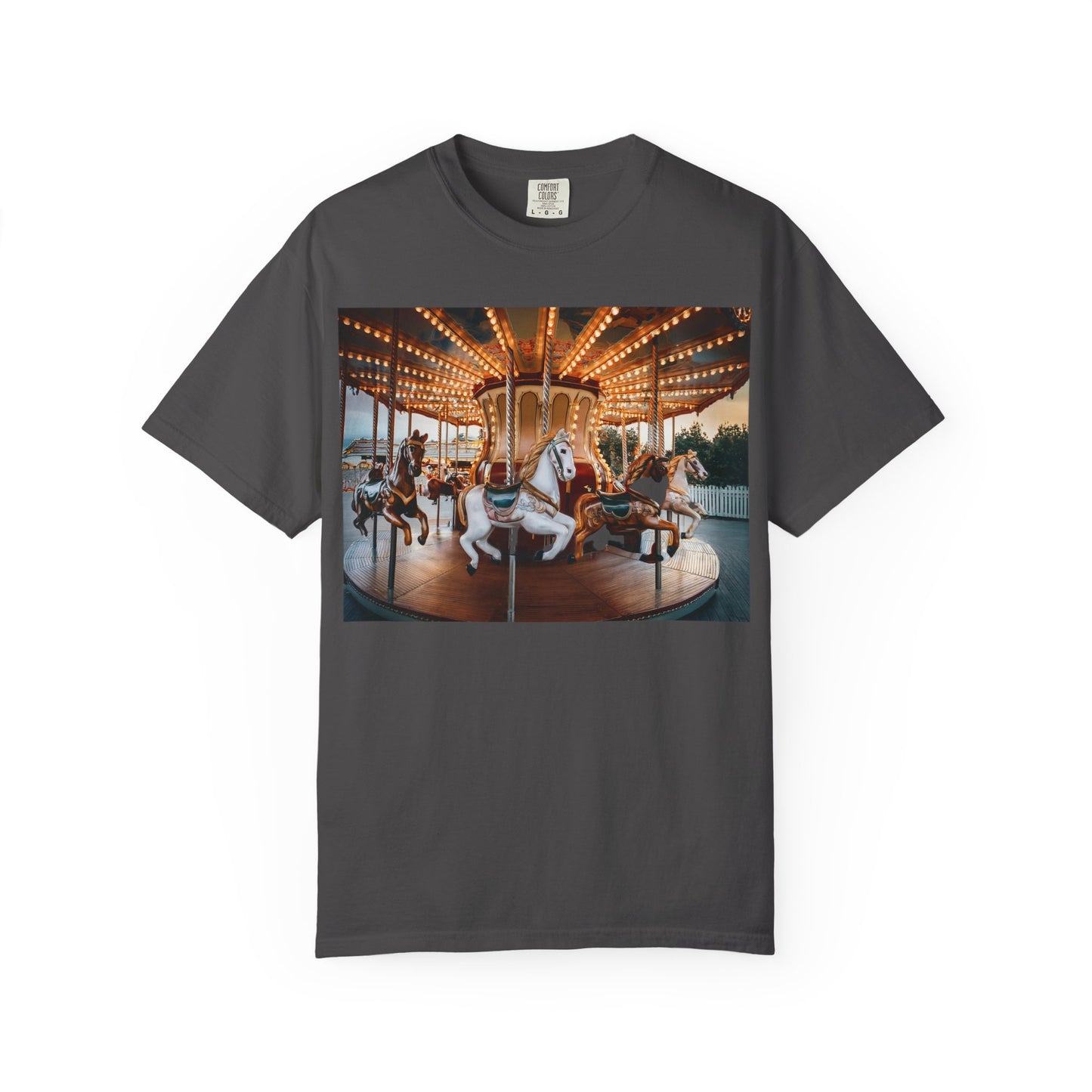 Vintage Full Carousel Horse Design Garment-Dyed T-shirt