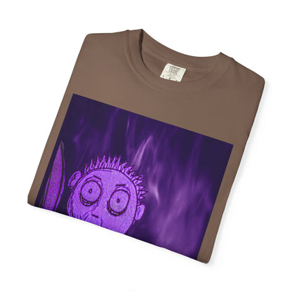 Horror Cartoon T-Shirt — Creepy Knife Kid with Broken Bunny Graphic