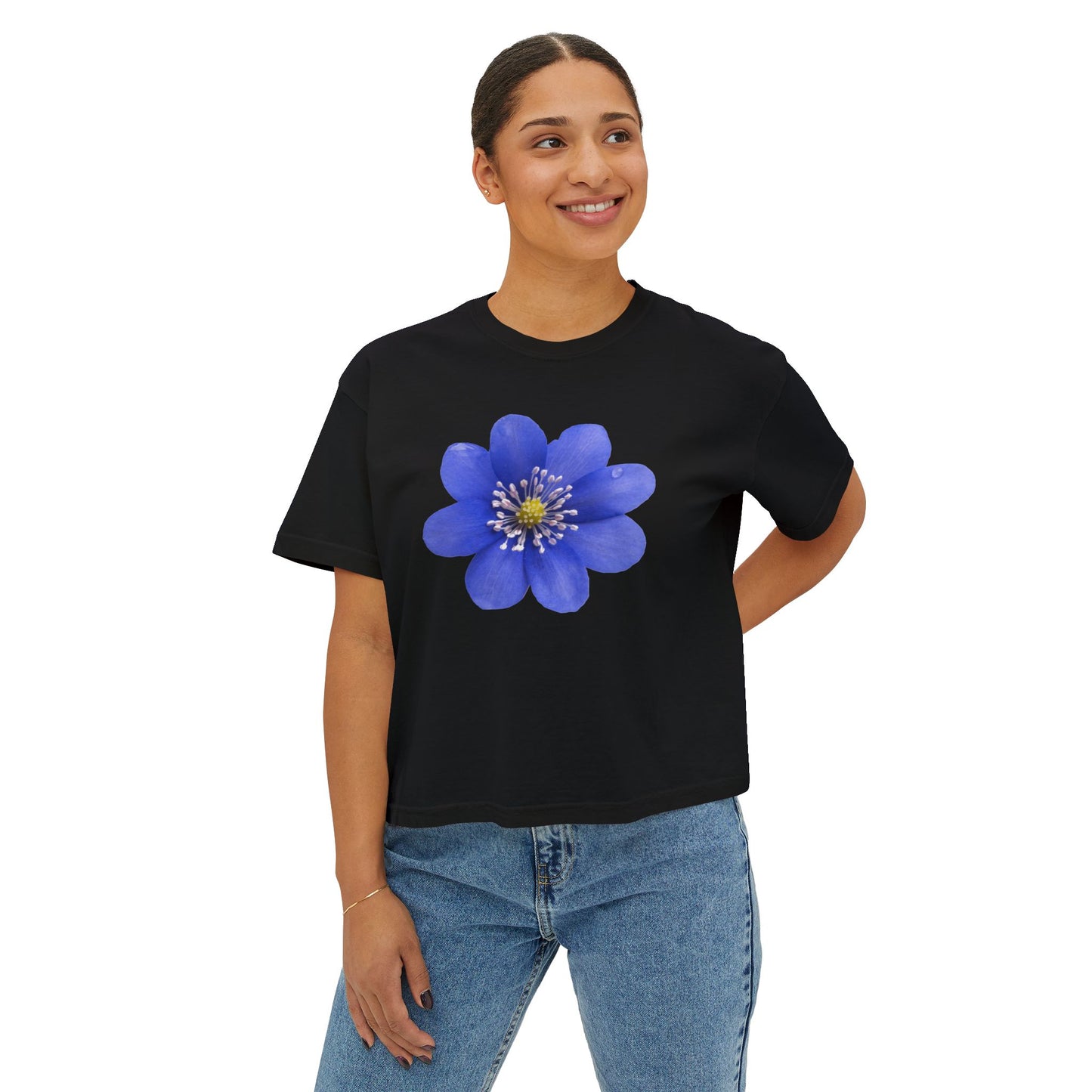 Botanical Women's Boxy Tee, Floral Crop Top, Casual Summer Wear, Gift for Her, Nature Lover Shirt