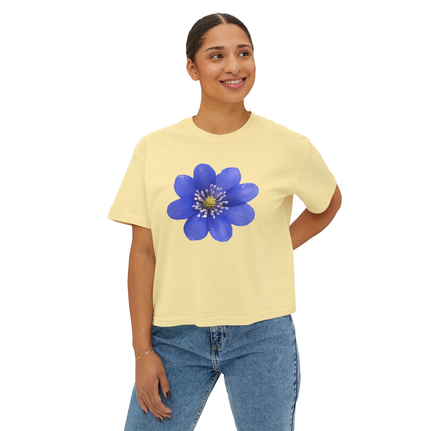 Botanical Women's Boxy Tee, Floral Crop Top, Casual Summer Wear, Gift for Her, Nature Lover Shirt