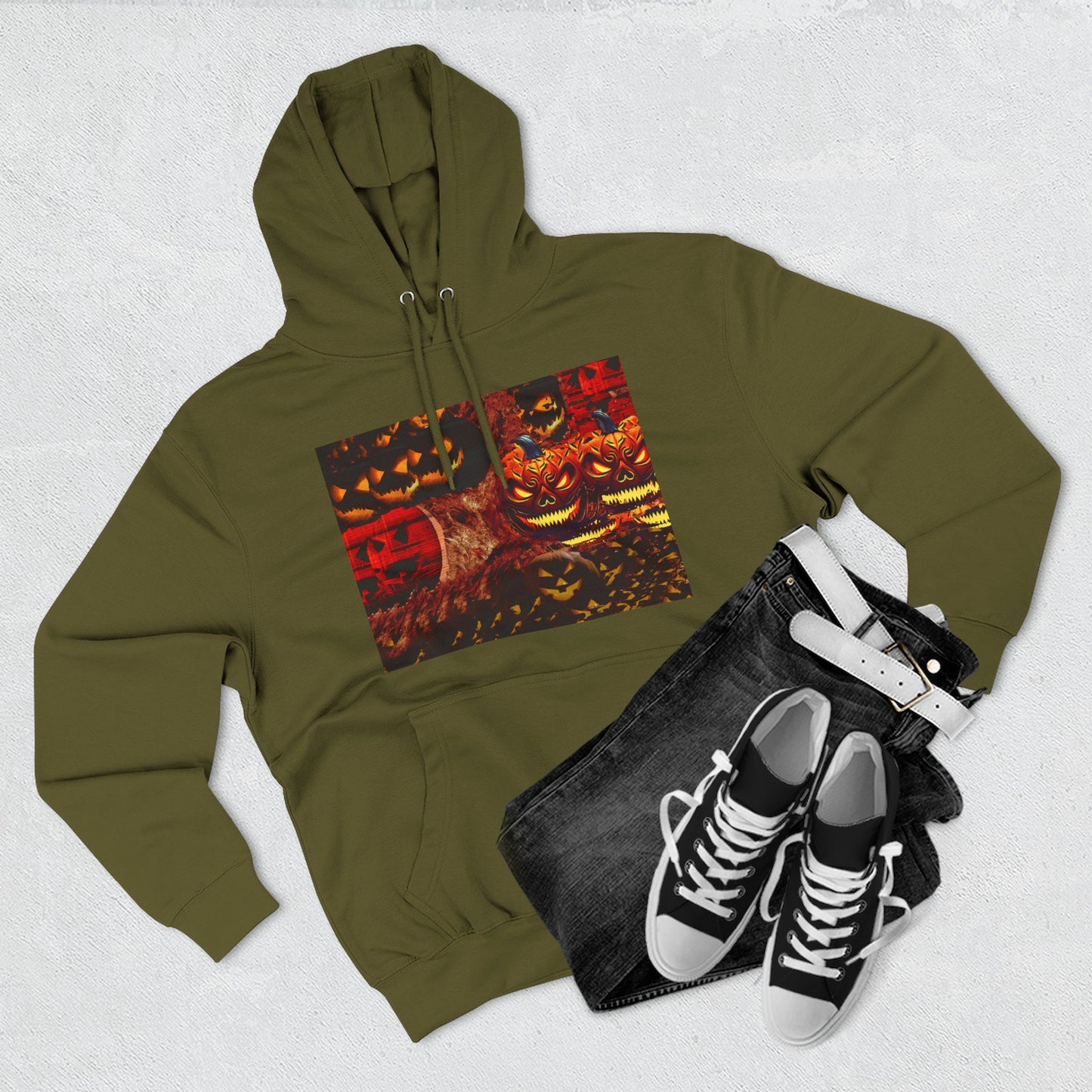 Halloween Distorted Pumpkin Three-Panel Fleece Hoodie