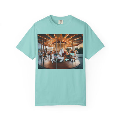 Vintage Full Carousel Horse Design Garment-Dyed T-shirt