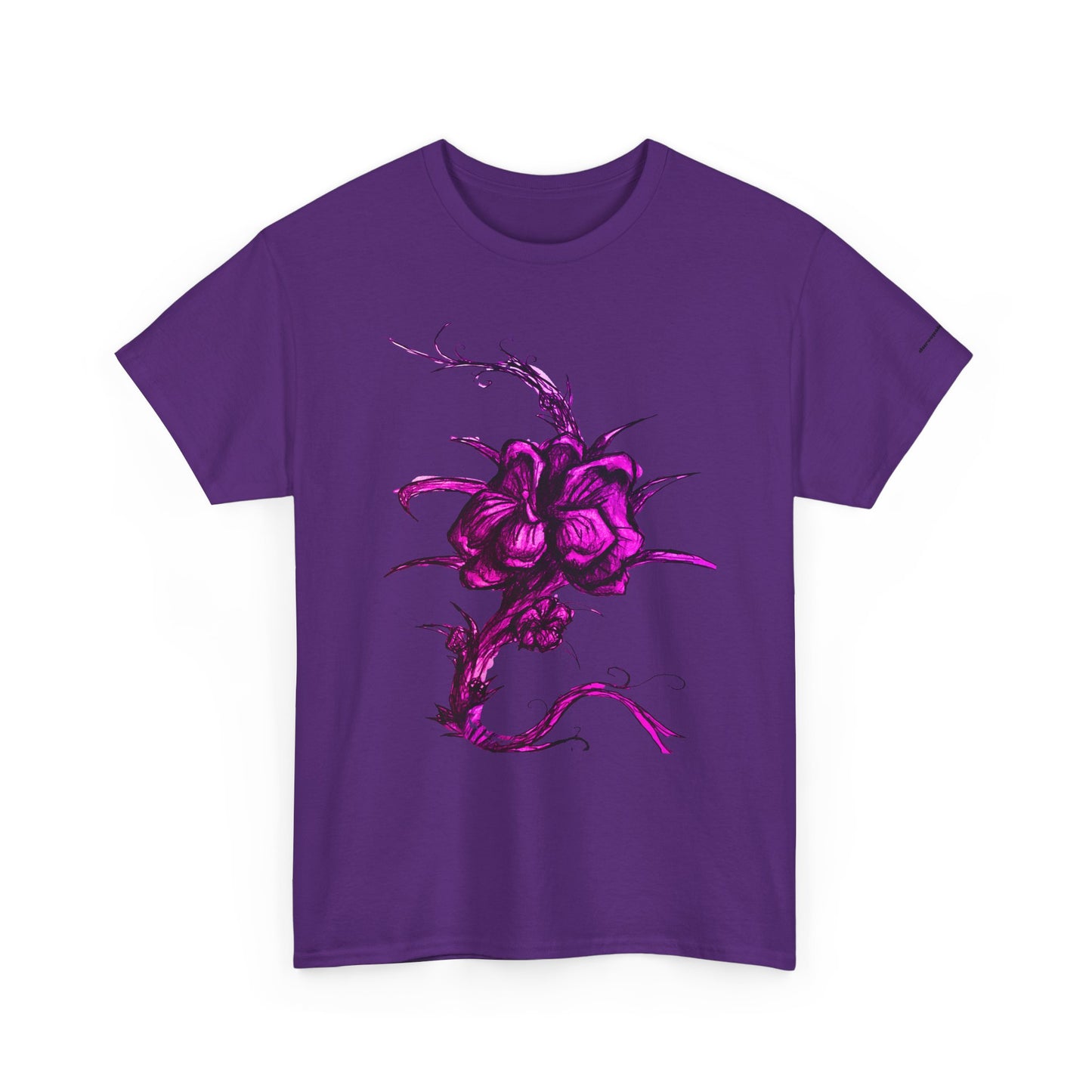 Purple Floral Unisex Heavy Cotton Tee - Artistic Graphic Shirt