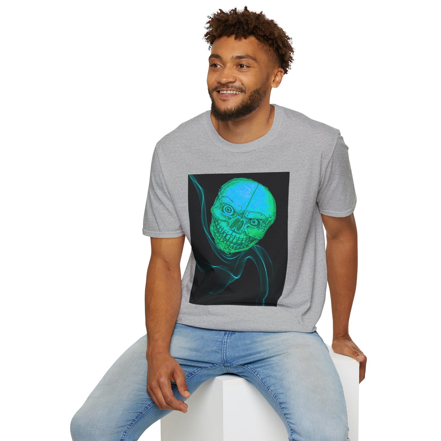 Glow-in-the-Dark floating vibe Skull T-Shirt, Creepy Halloween Tee, Unisex Softstyle Top, Spooky Gift for Teens, Unique Graphic Shirt