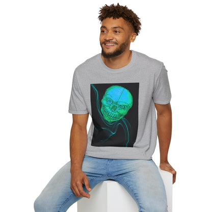 Glow-in-the-Dark floating vibe Skull T-Shirt, Creepy Halloween Tee, Unisex Softstyle Top, Spooky Gift for Teens, Unique Graphic Shirt