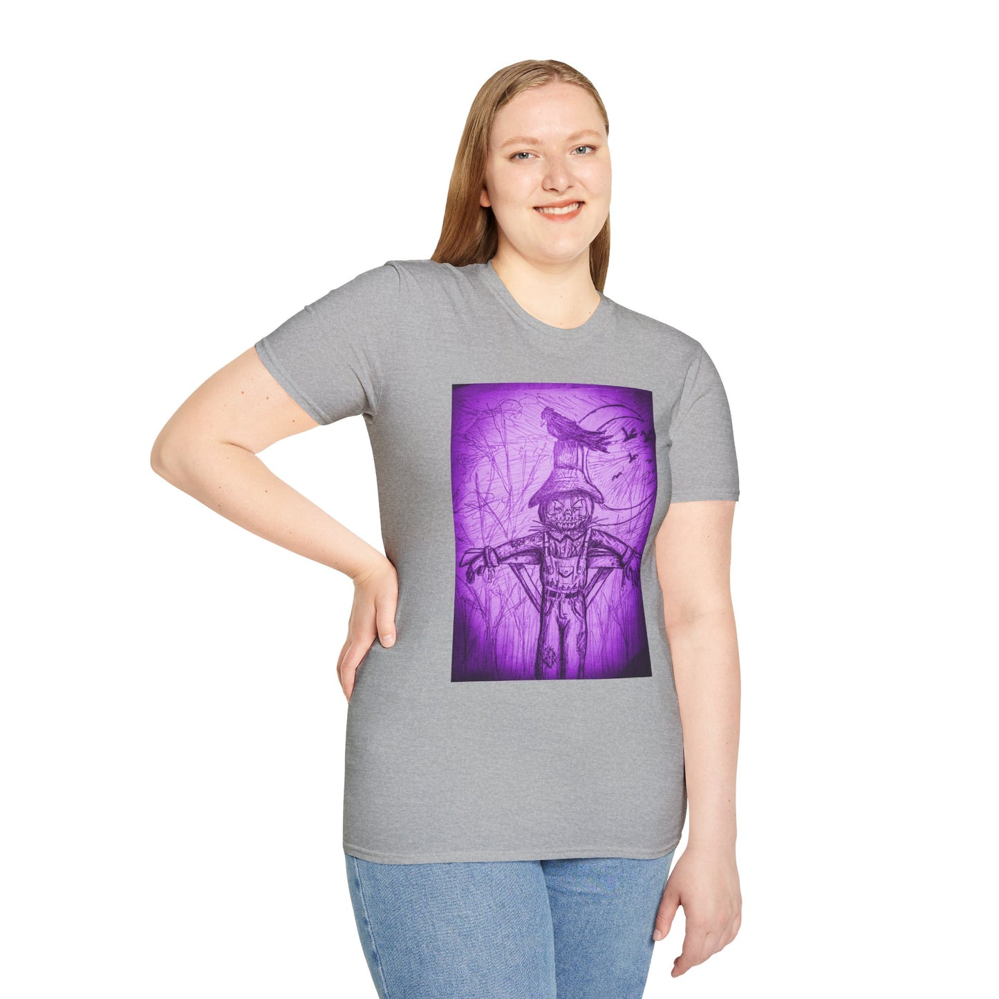 Purple Scarecrow Unisex Tee | Softstyle T-Shirt | Gothic Art, Fall Fashion, Halloween Shirt, Casual Wear, Scarecrow Design