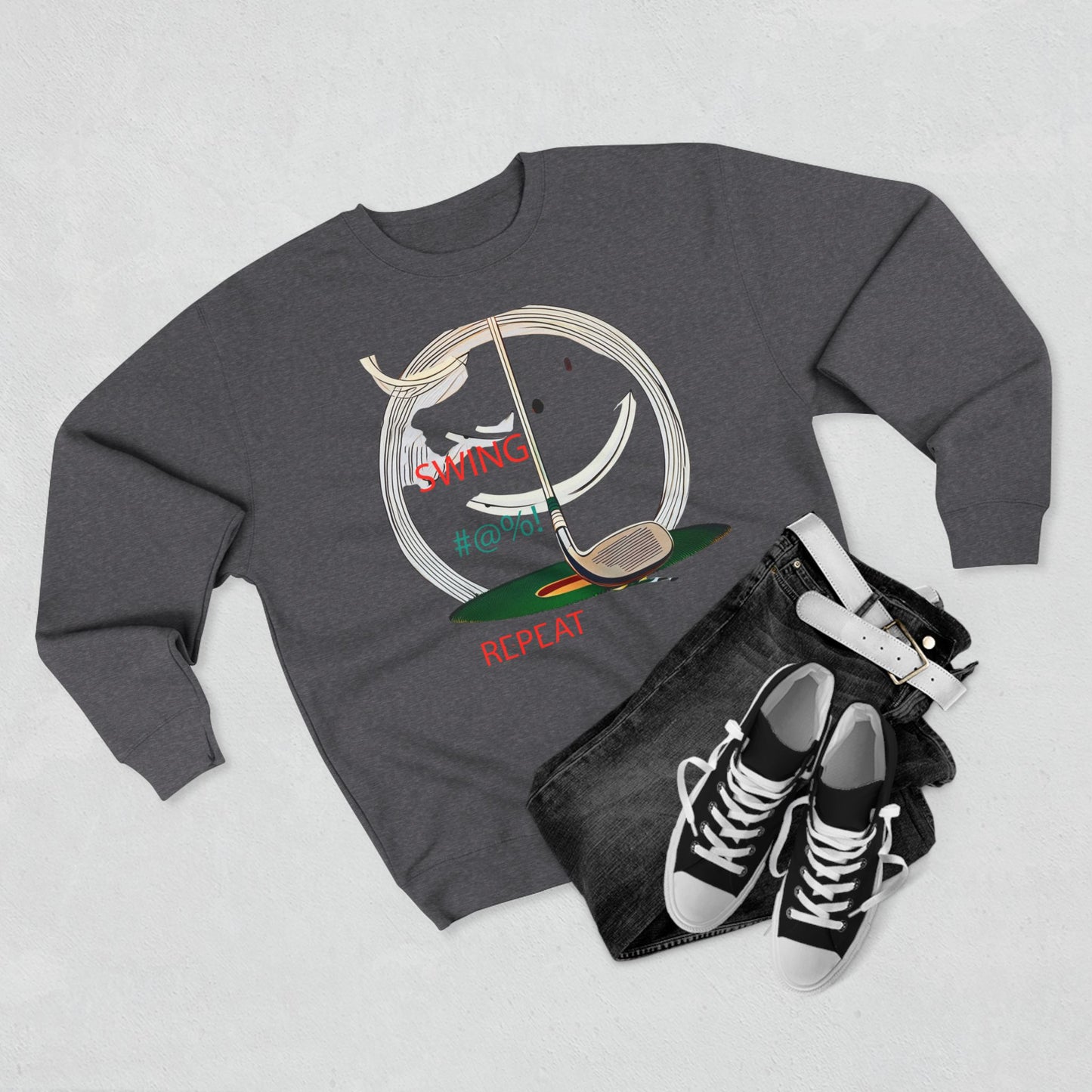 Golf Lover's Swing Unisex Crewneck Sweatshirt: Swing, Repeat, Perfect for Gifts, Sports Enthusiasts, Casual Wear, and Holidays