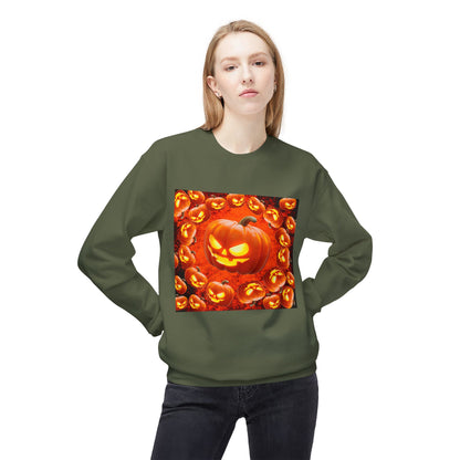 Halloween Pumpkin Planet Crewneck Sweatshirt, Cozy Unisex Fleece, Fall Fashion, Spooky Vibes, Seasonal Sweatshirt, Perfect for Autumn