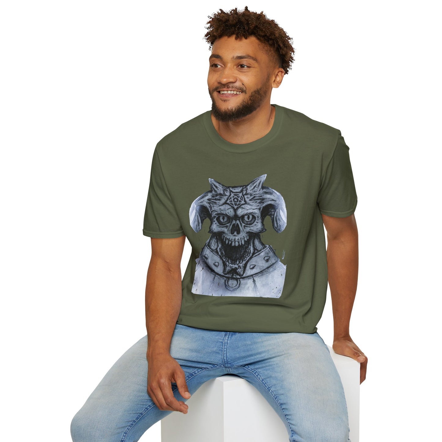 Edgy Graphic Tee: Unisex Softstyle T-Shirt with Skull Design, Art Lover Gift, Halloween Costume, Casual Wear, Unique Artwork Apparel