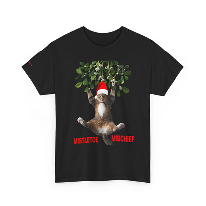 Christmas Cat & Mistletoe Tee — "Mistletoe Mischief" Holiday T-Shirt