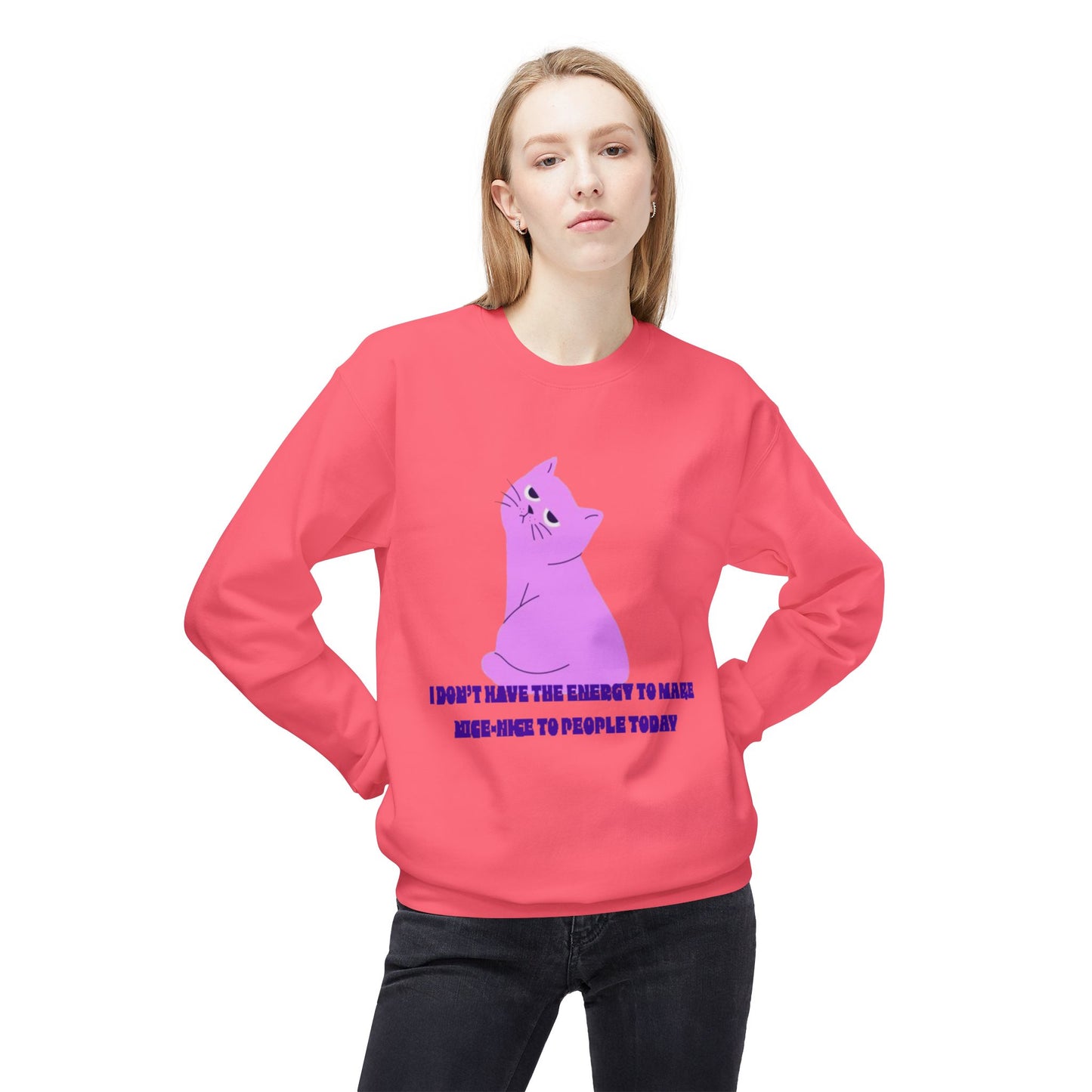 Cat Energy Sweatshirt, Cozy Unisex Crewneck, Funny Cat Lover Gift, Relaxed Fit Pullover, Perfect for Cat Lovers and Introverts