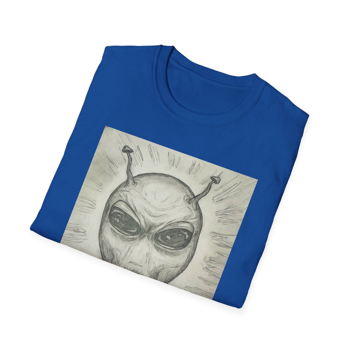 Alien Sketch B & W Unisex Softstyle T-Shirt, Casual Graphic Tee, Sci-Fi Lover Apparel, Unique Gift for UFO Enthusiasts, Everyday Wear
