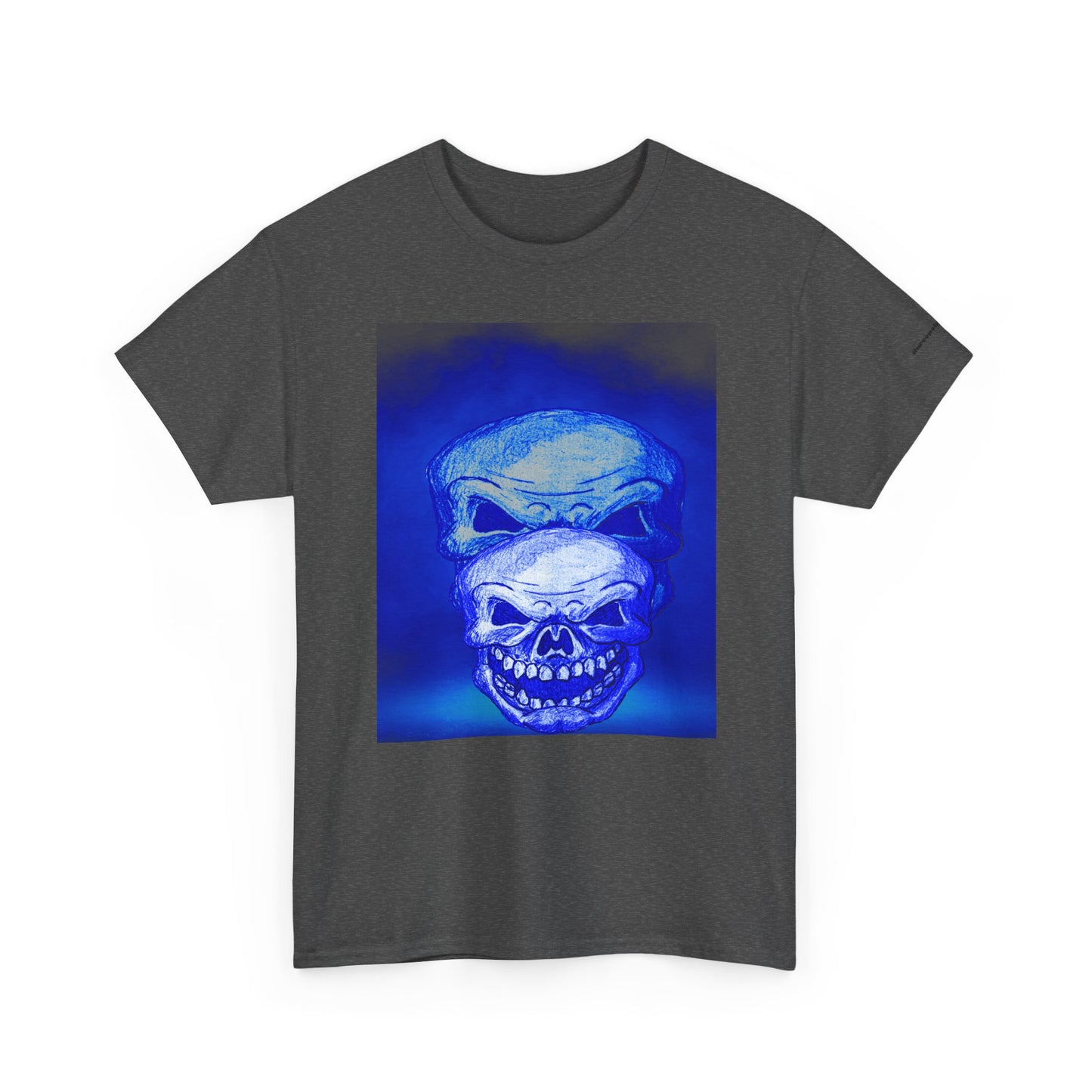 Skull Double Exposure Tee — Neon Blue Horror Graphic T-Shirt