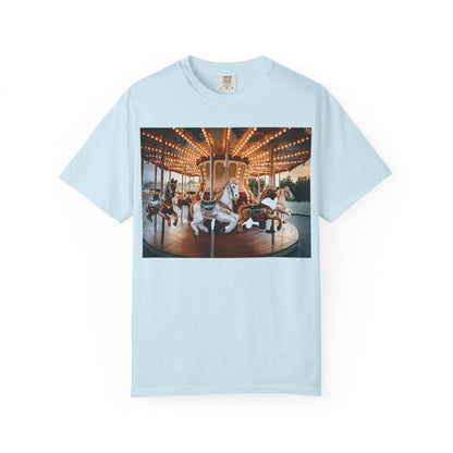 Vintage Full Carousel Horse Design Garment-Dyed T-shirt