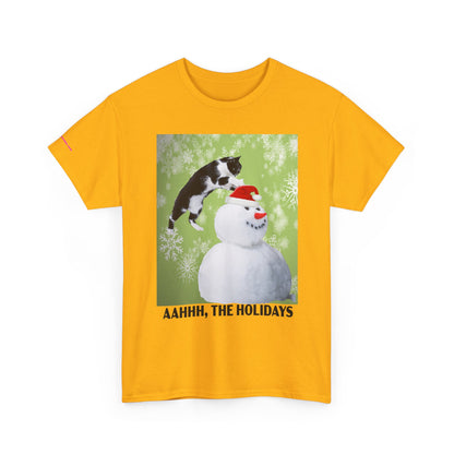 Holiday Cat T‑Shirt – “Aahhh, The Holidays” Funny Snowman Cat Tee