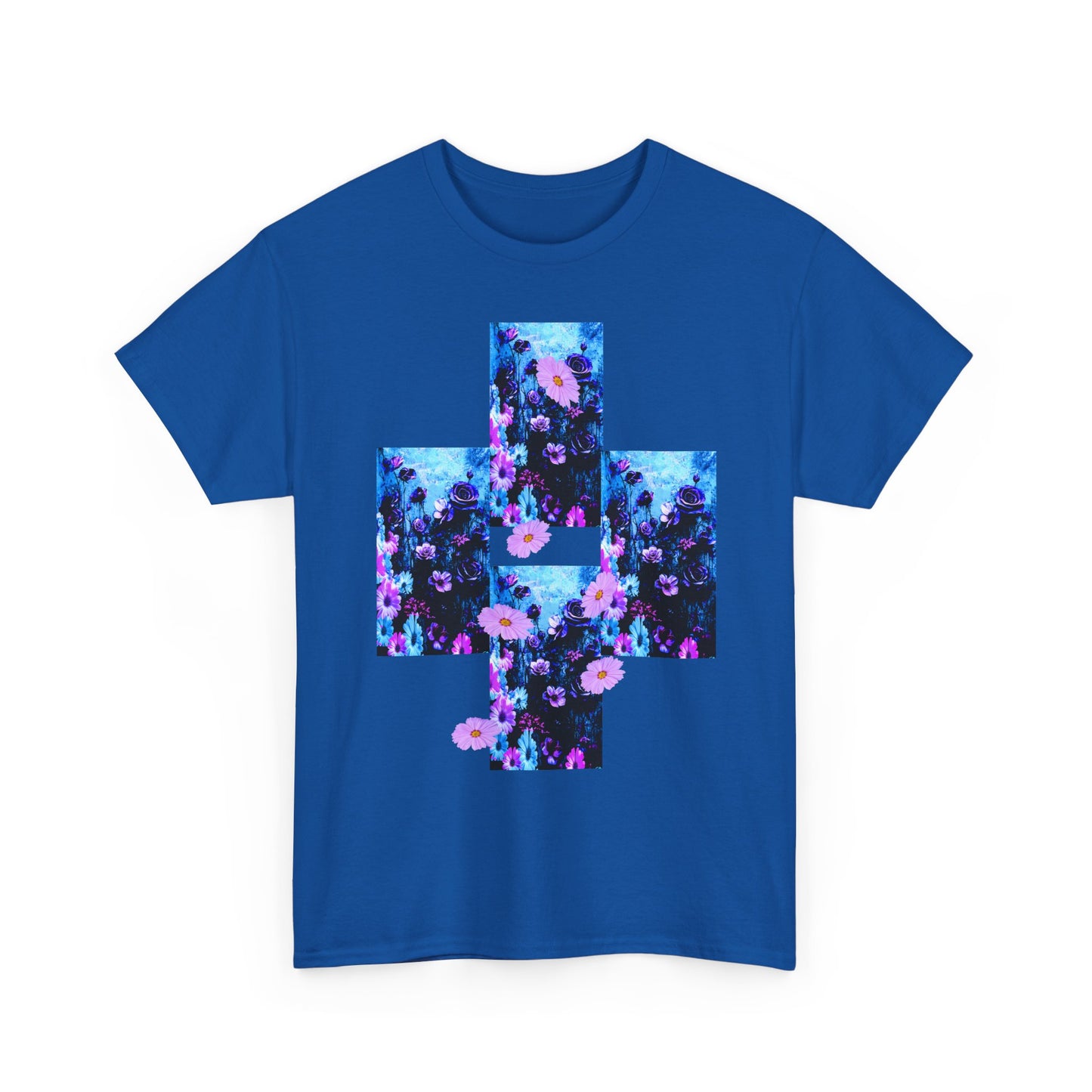 Floral Blue Cross T-Shirt — Vintage Indie Floral Graphic Tee