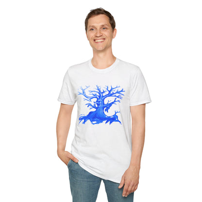 Artistic Animated Tree Design Unisex Softstyle T-Shirt | Eco-friendly Gift, Casual Wear, Nature Lover Tee, Perfect for Any Season