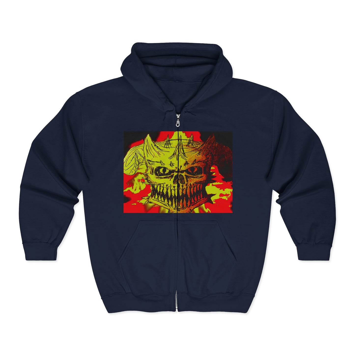 Skull Flame Zip Hoodie — Grunge Horror Graphic