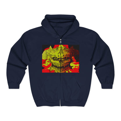 Skull Flame Zip Hoodie — Grunge Horror Graphic