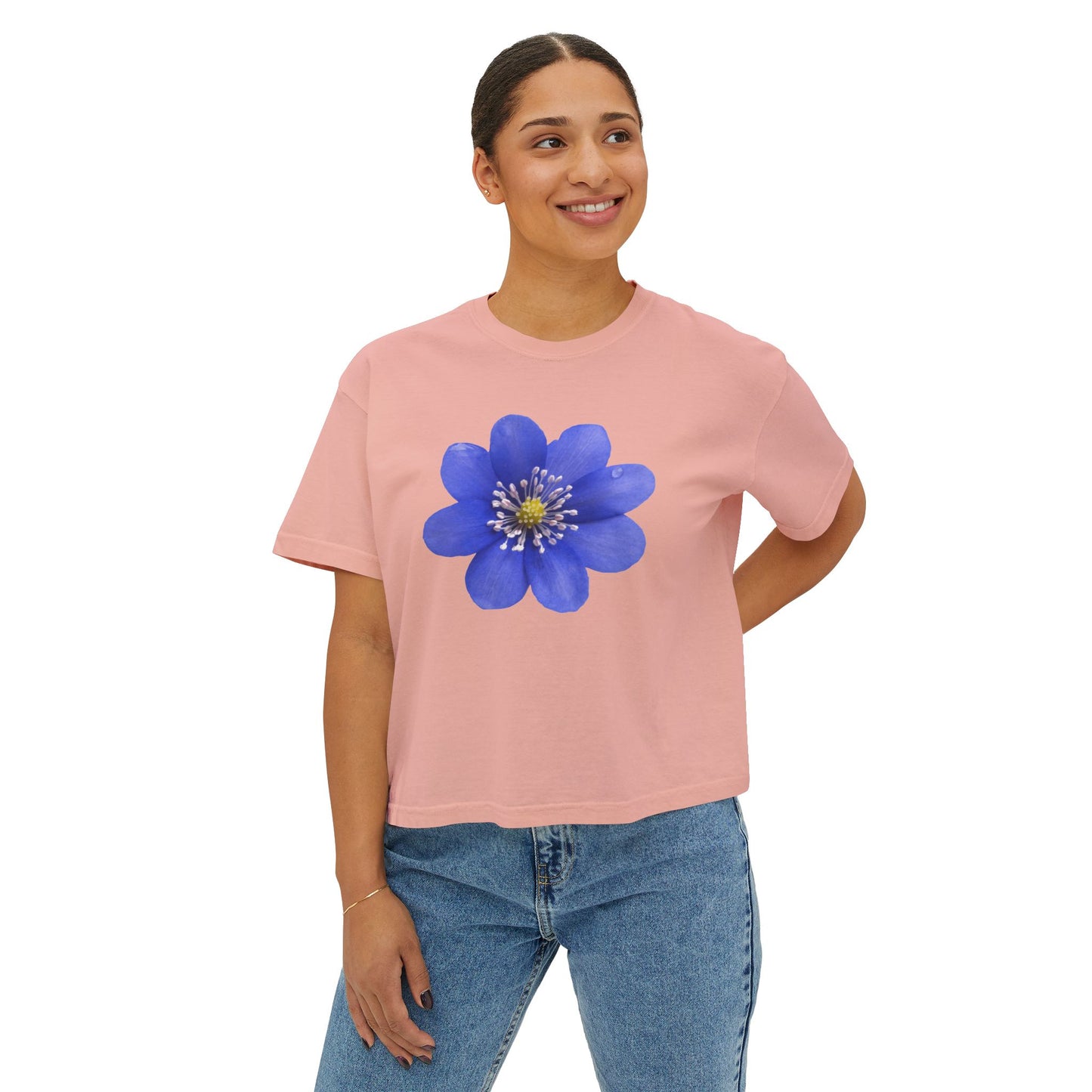 Botanical Women's Boxy Tee, Floral Crop Top, Casual Summer Wear, Gift for Her, Nature Lover Shirt