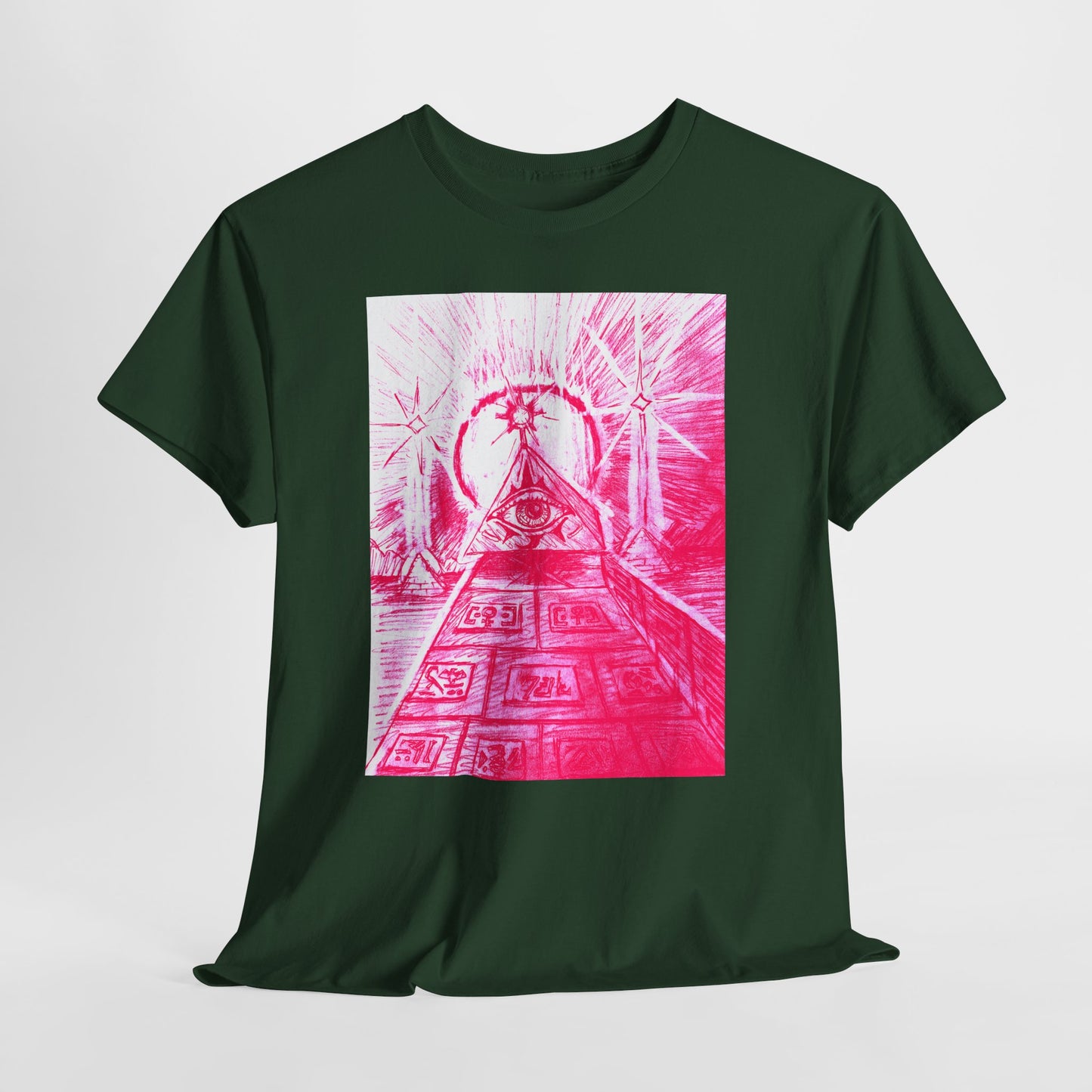 Pink Pyramid Eye Vibrant Artistic Unisex Heavy Cotton Tee | Creative Graphic Tee for Art Lovers, Casual Wear, Gifts, Festival Apparel, Statement Shirt